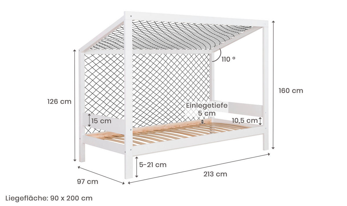 BODENBETT Naturfarben, Weiß  - Naturfarben/Weiß, MODERN, Holz/Textil (90/200cm) - MID.YOU