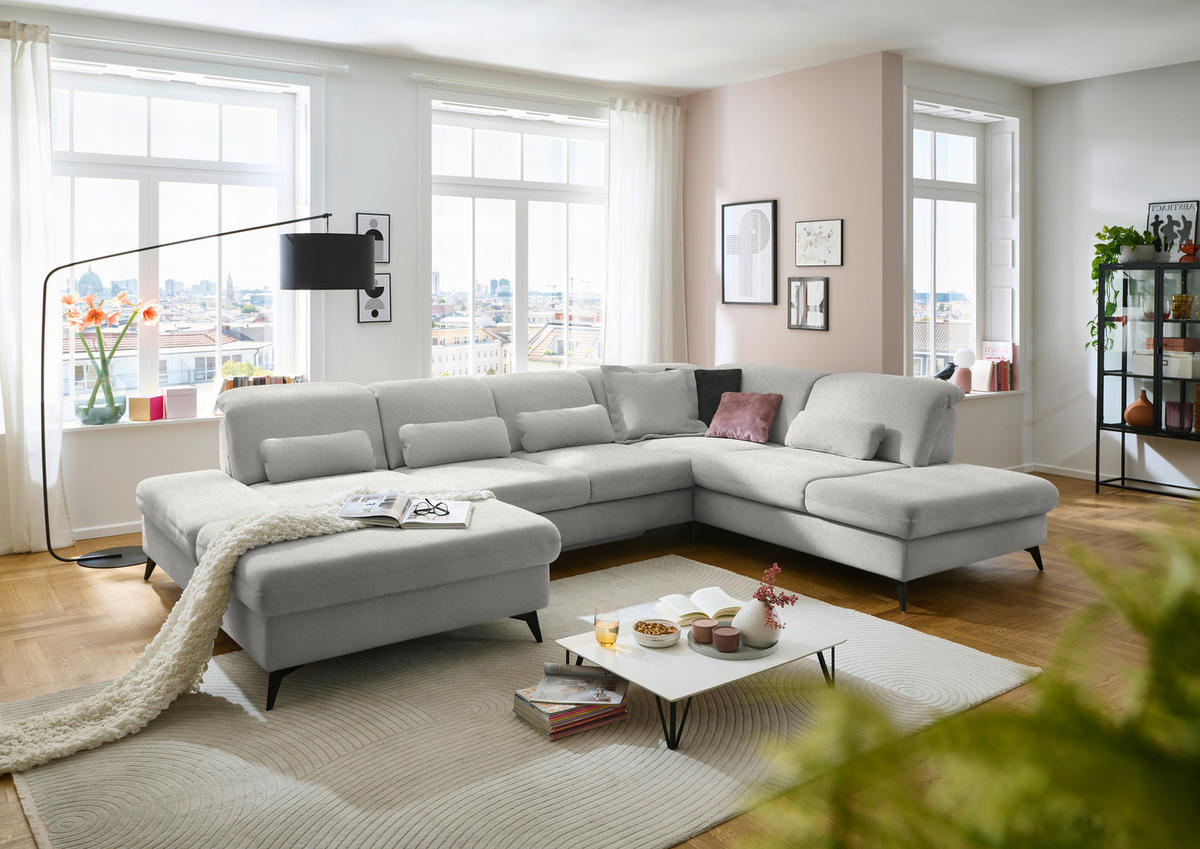 WOHNLANDSCHAFT Chenille Cappuccino  - Schwarz/Cappuccino, Design, Textil/Metall (198/364/255cm) - Beldomo Style