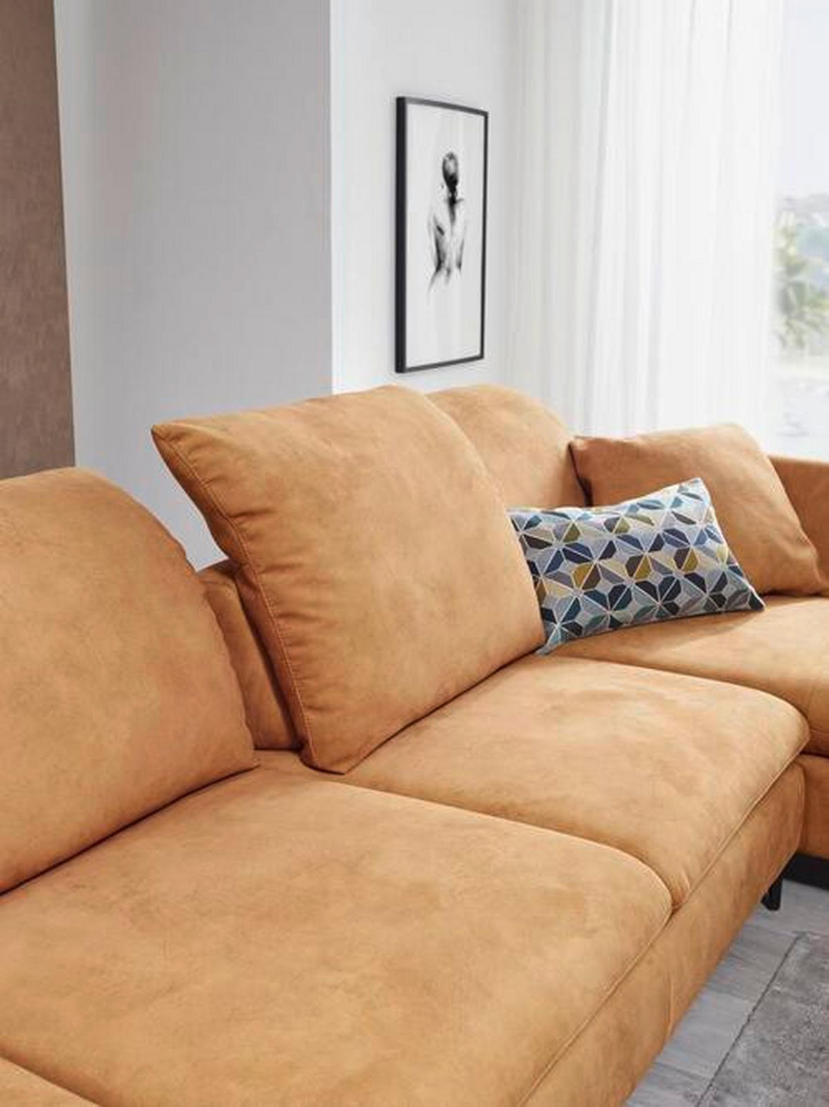 ECKSOFA in Flachgewebe Currygelb  - Currygelb/Schwarz, Design, Textil/Metall (315/200cm) - Chilliano