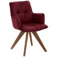 ARMLEHNSTUHL drehbar  inklusive Armlehnen, Gestellauswahl, Sitzfläche 180° drehbar, automatische Rückholfunktion  Echtleder  - Bordeaux/Nussbaumfarben, Design, Leder/Holz (59/89/63cm) - Dieter Knoll