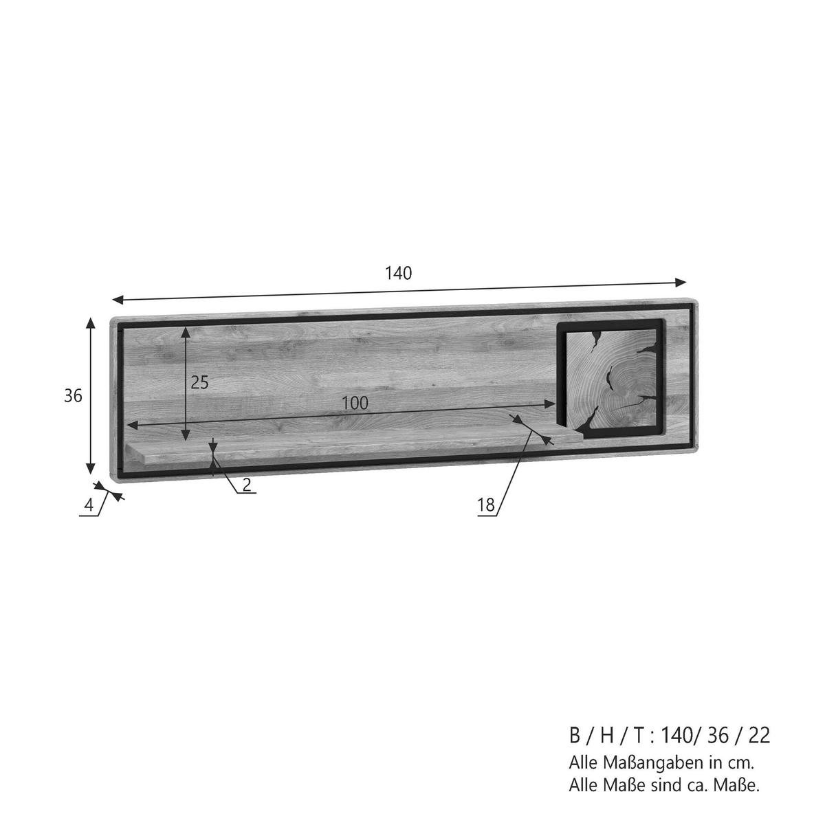 WANDBOARD Holz Wildeiche massiv Schwarz, Wildeiche  - Wildeiche/Schwarz, Basics, Holz (140/33/22cm) - Livetastic