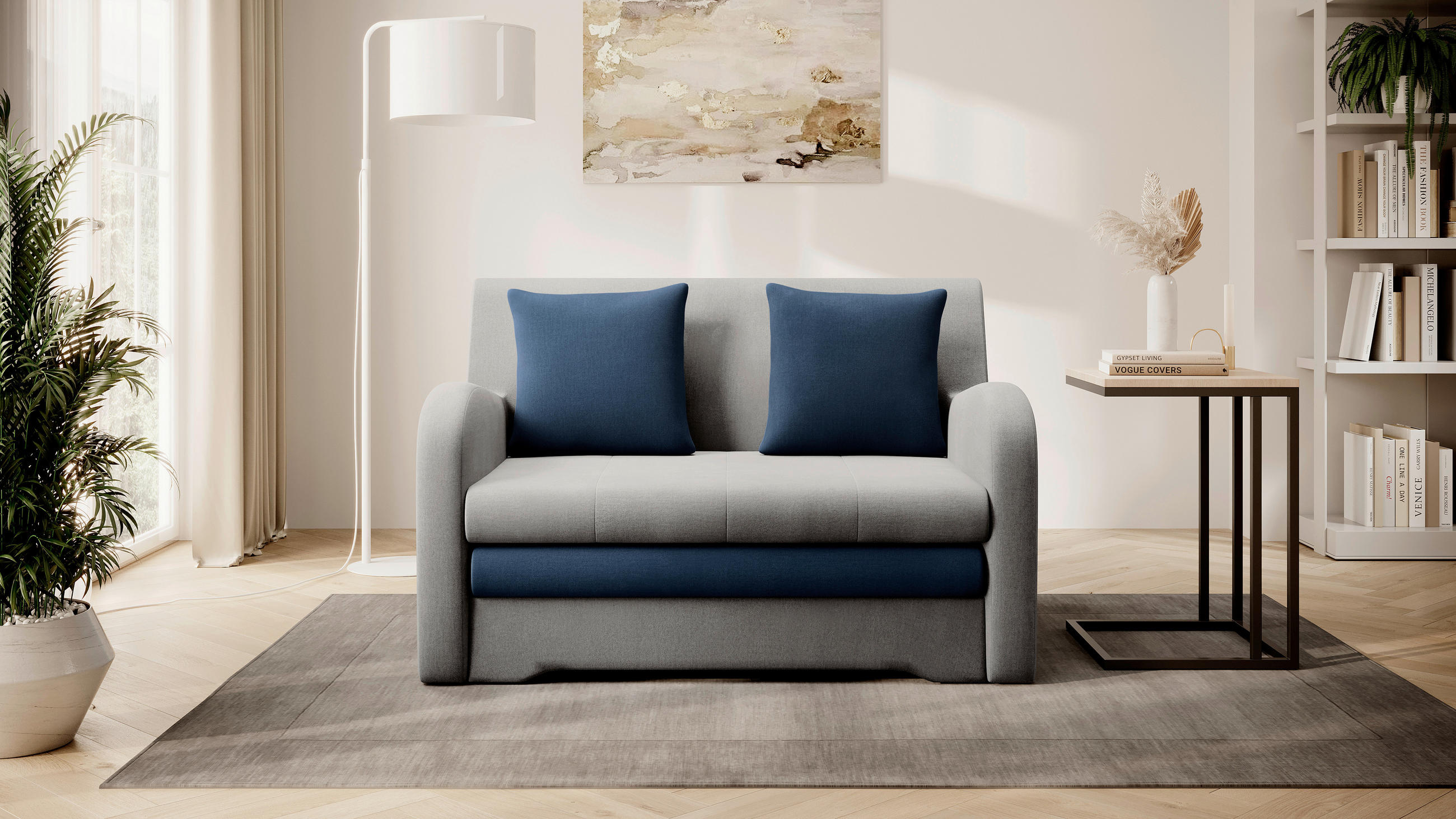 SCHLAFSOFA in Samt Anthrazit, Blau  - Blau/Anthrazit, Design, Kunststoff/Textil (244/97/97cm) - MID.YOU