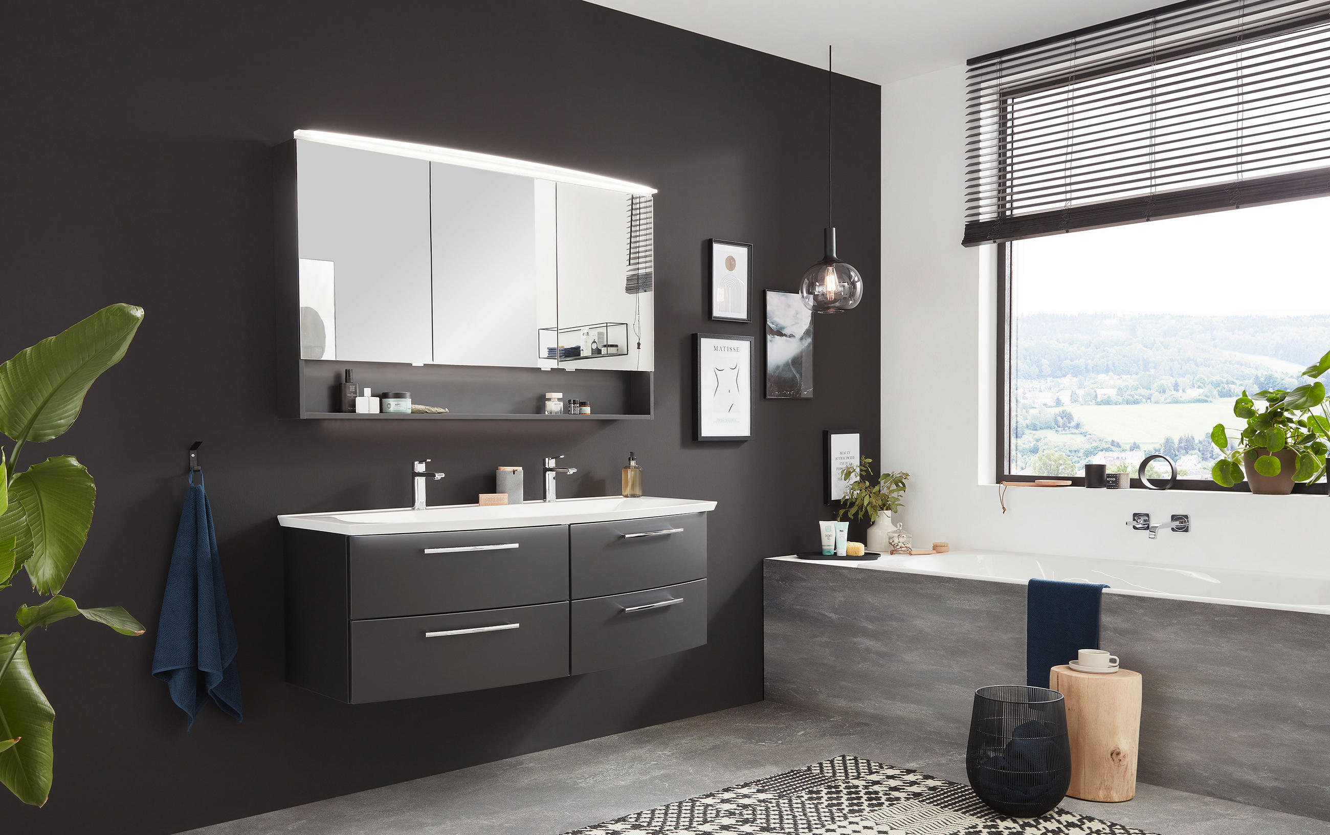BADEZIMMER  in 143,3 cm  - Dunkelgrau/Weiß, Design, Glas/Holzwerkstoff (143,3cm) - Dieter Knoll