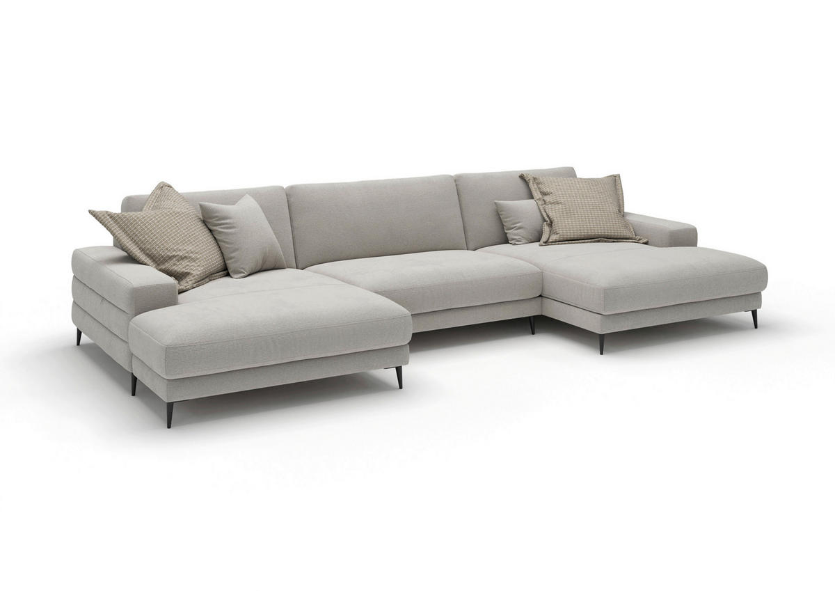 WOHNLANDSCHAFT Badia Base Weiß Feincord  - Schwarz/Weiß, Design, Textil/Metall (177/376/177cm) - Dieter Knoll