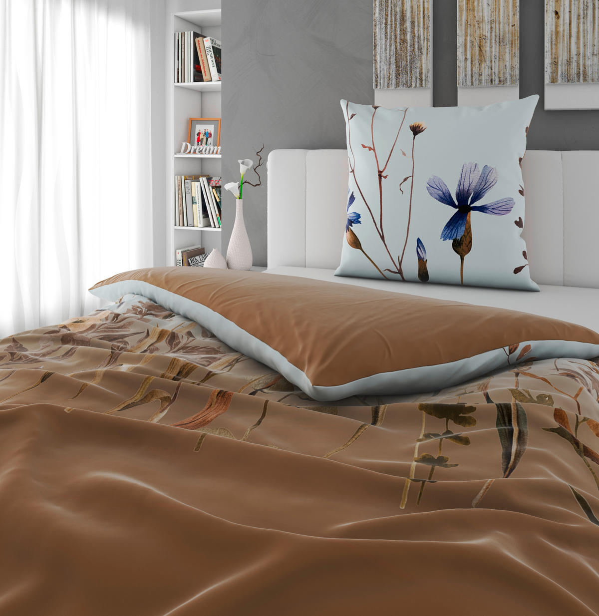 BETTWÄSCHE Satin 155/220 cm  - Blau/Beige, Design, Textil (155/220cm) - Novel