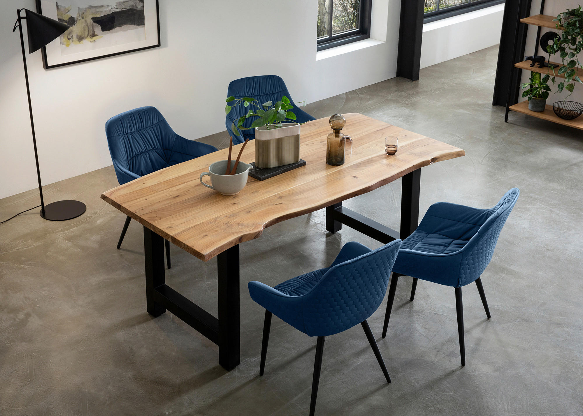 TISCHGRUPPE Blau, Naturfarben  - Blau/Naturfarben, MODERN, Holz/Textil (160/85/76,5cm) - Livetastic