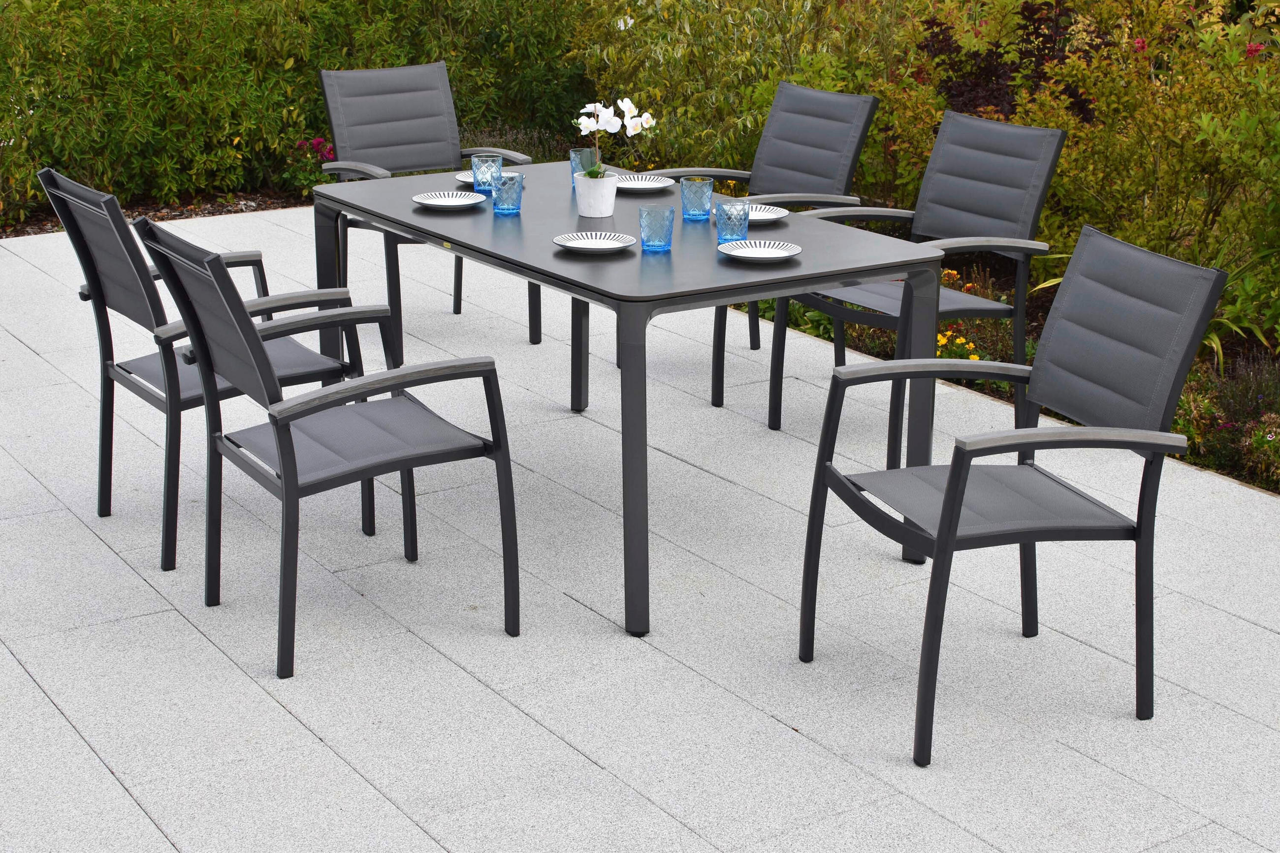 GARTENTISCHGRUPPE beschichtet Aluminium  - Graphitfarben/Grau, KONVENTIONELL, Kunststoff/Textil - Gardenson