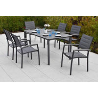 GARTENTISCHGRUPPE beschichtet Aluminium  - Graphitfarben/Grau, KONVENTIONELL, Kunststoff/Textil - Gardenson