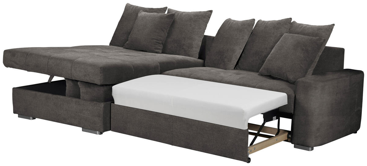 ECKSOFA in Mikrofaser Dunkelbraun  164/293 cm  - Dunkelbraun/Silberfarben, MODERN, Holz/Textil (164/293cm) - MID.YOU