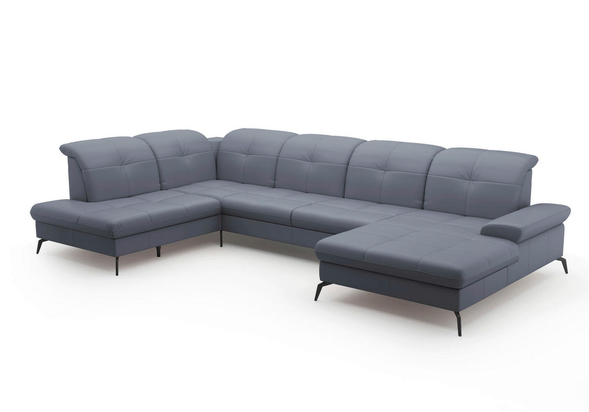 WOHNLANDSCHAFT in Echtleder Graublau  - Graublau/Schwarz, Konventionell, Leder/Metall (231/357/185cm) - Sit & More