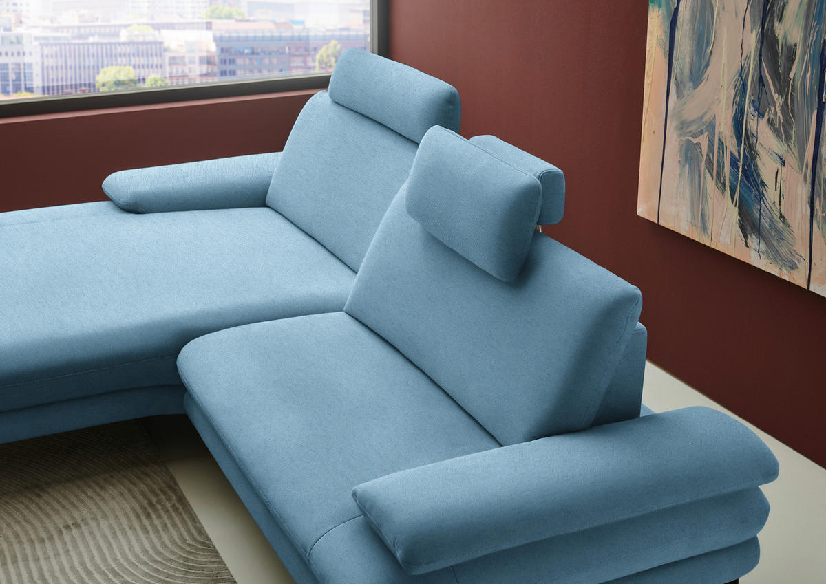 ECKSOFA Chenille, Flachgewebe Blau  - Blau/Schwarz, Design, Textil/Metall (180/284cm) - Dieter Knoll