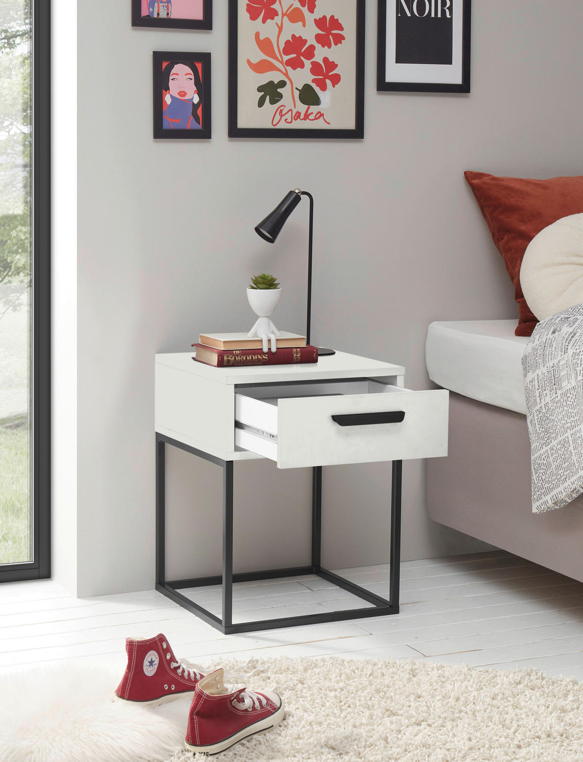 NOĆNI ORMARIĆ crna, bijela   - bijela/crna, Moderno, drvni materijal/metal (40/52/38,5cm) - Livetastic