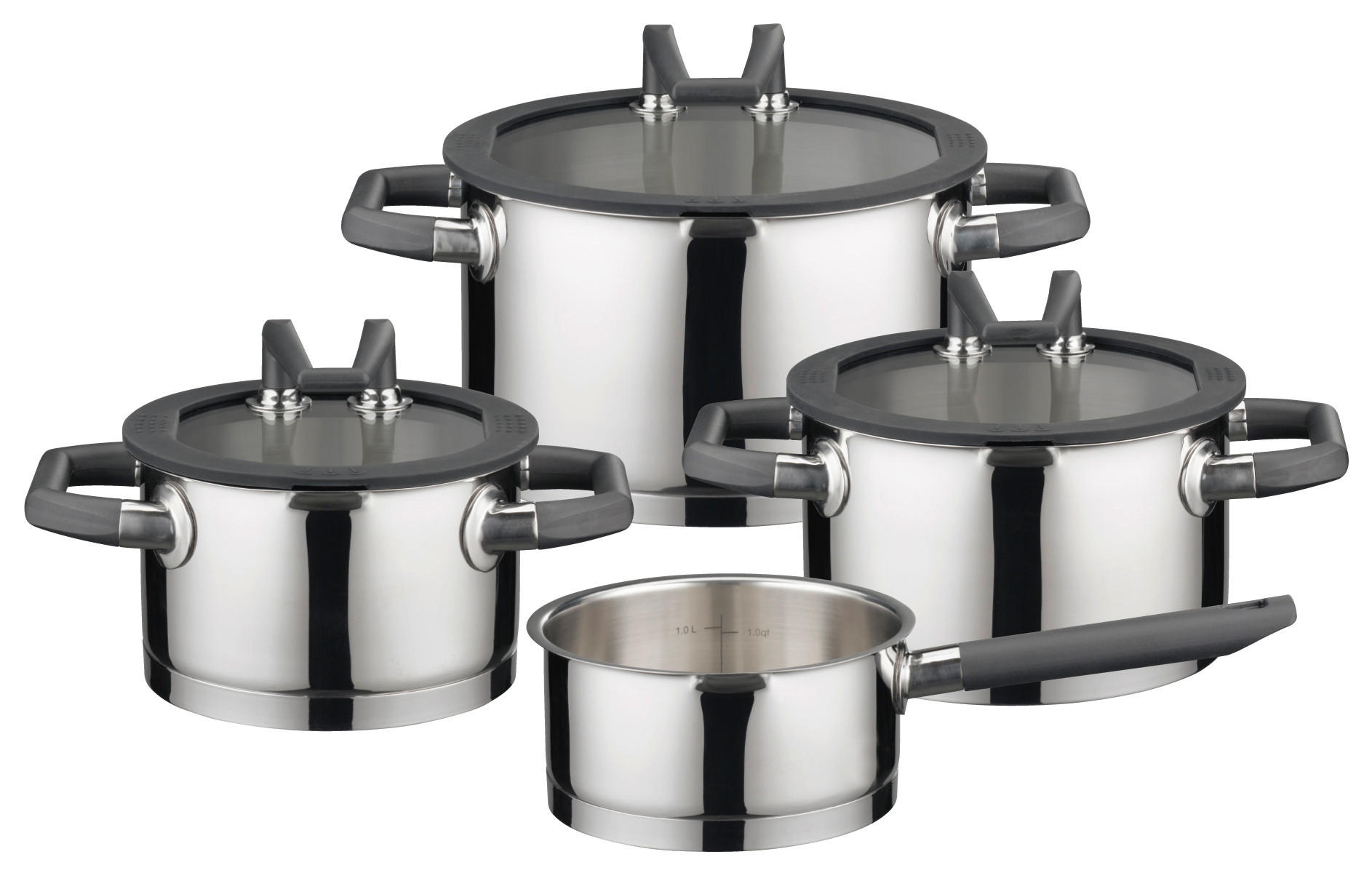 KOCHTOPFSET Black Pearl 4-teilig  - Silberfarben, Basics, Glas/Metall (34/29/54cm) - ELO