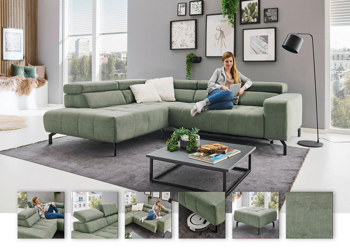 HOCKER Feincord Waldgrün  - Waldgrün/Schwarz, Design, Textil/Metall (90/44/75cm) - Beldomo Style