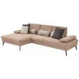 ECKSOFA in Chenille, Mikrofaser Sandfarben  - Sandfarben/Schwarz, Design, Textil/Metall (157/299cm) - Dieter Knoll