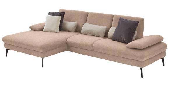 ECKSOFA in Chenille, Mikrofaser Sandfarben  - Sandfarben/Schwarz, Design, Textil/Metall (157/299cm) - Dieter Knoll