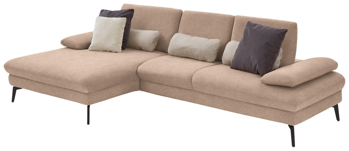 ECKSOFA in Chenille, Mikrofaser Sandfarben  - Sandfarben/Schwarz, Design, Textil/Metall (157/299cm) - Dieter Knoll