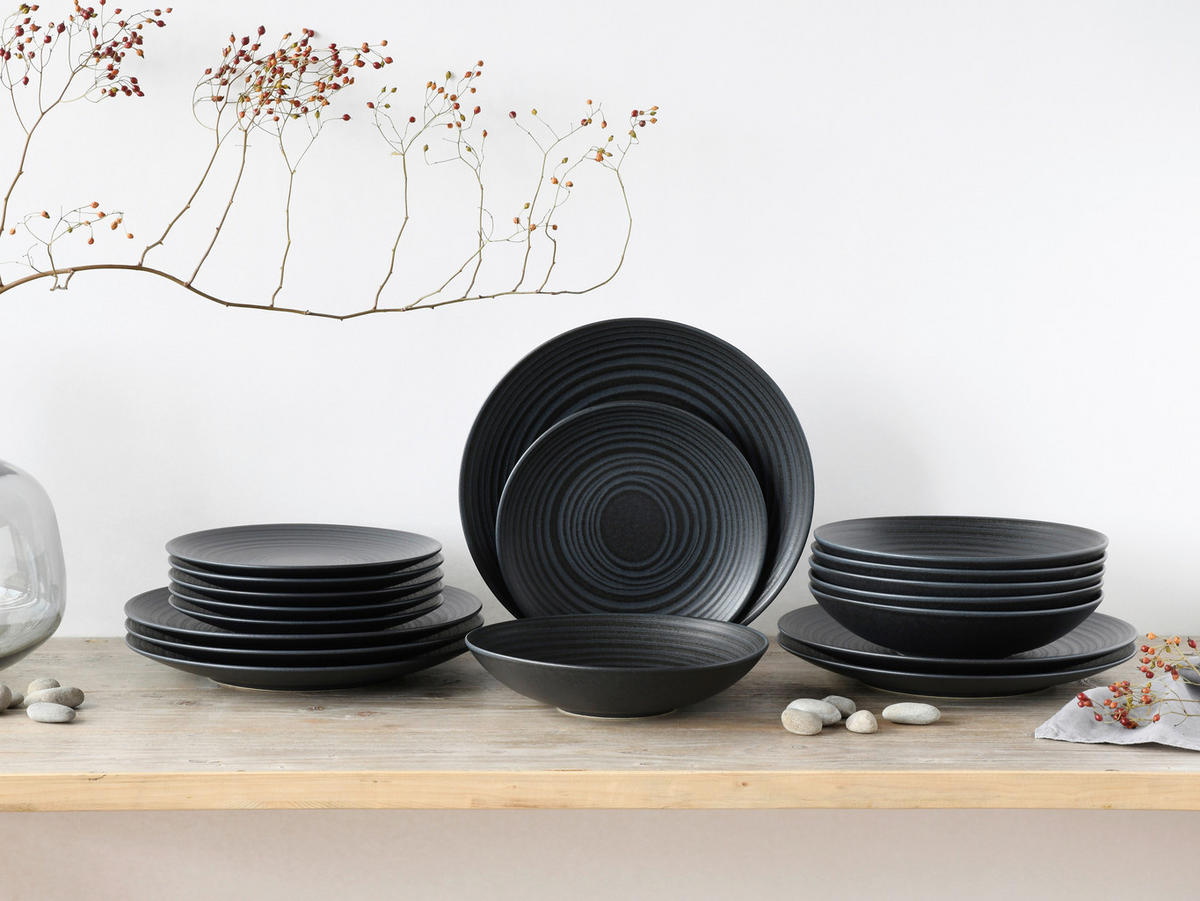 TAFELSERVICE Lava Stone black 18-teilig  - Schwarz, Design, Keramik - Creatable