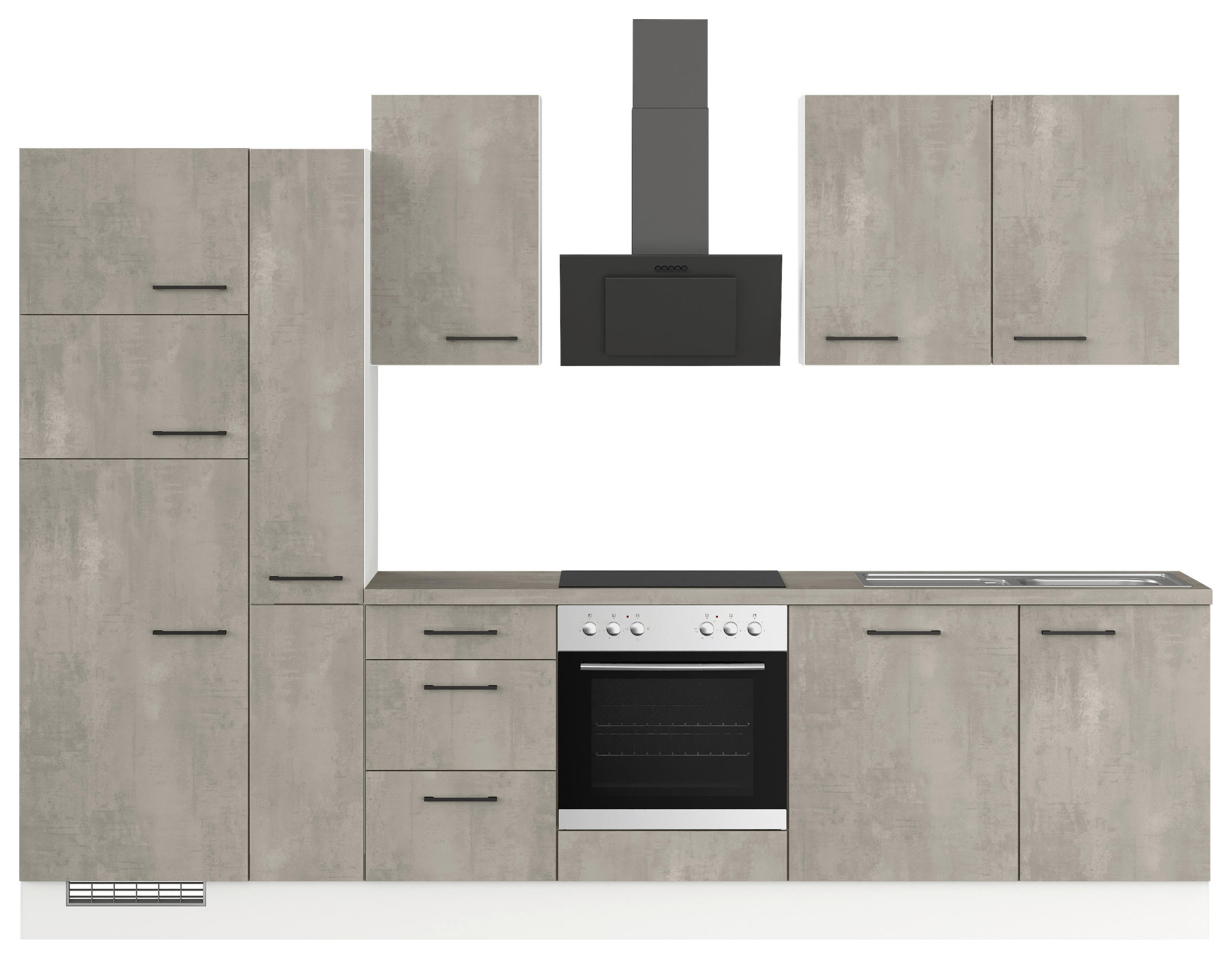 KÜCHENBLOCK 310 cm   in Grau, Weiß  - Eichefarben/Schwarz, Trend, Holzwerkstoff/Metall (310cm) - Impuls