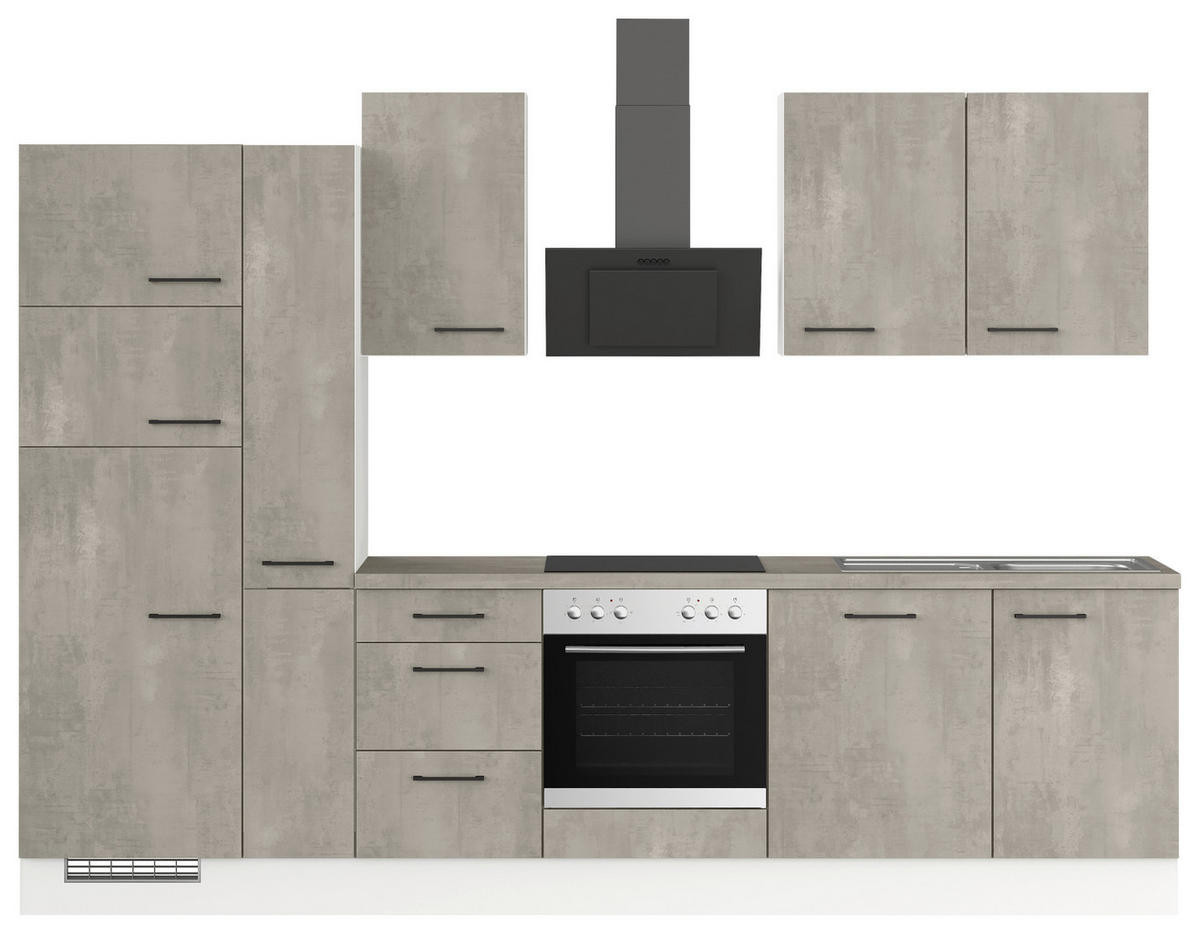 KÜCHENBLOCK 310 cm   in Grau, Weiß  - Eichefarben/Schwarz, Trend, Holzwerkstoff/Metall (310cm) - Impuls