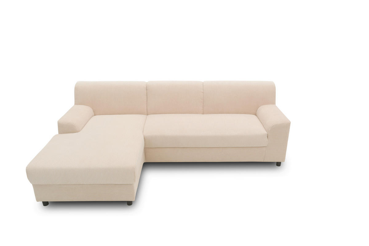 ECKSCHLAFSOFA  CAPRI 2 Creme Cord  - Creme/Schwarz, Basics, Kunststoff/Textil (146/241cm) - MID.YOU
