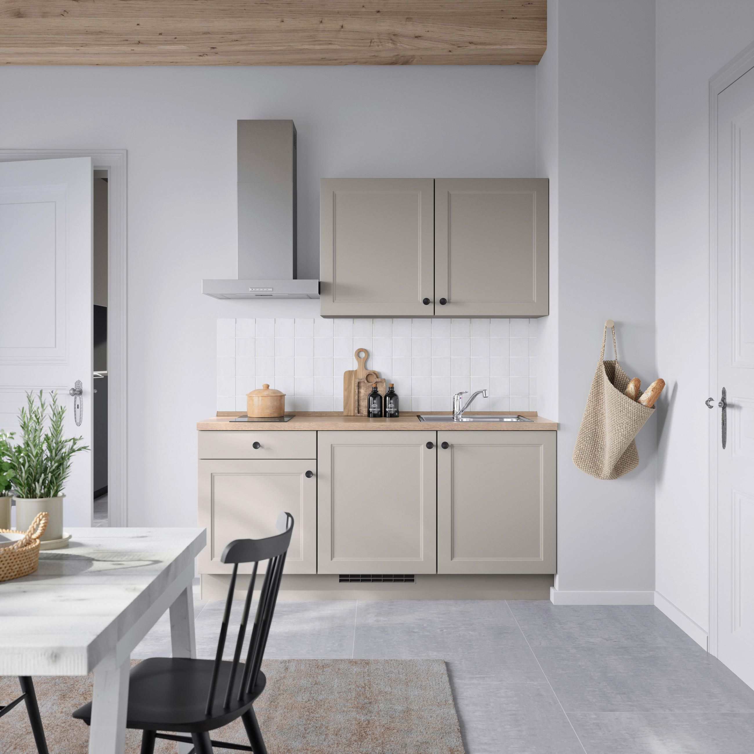 KÜCHENBLOCK 180 cm   in Grau, Eiche dunkel  - Eiche dunkel/Schwarz, MODERN, Holzwerkstoff/Metall (180cm) - Nobilia