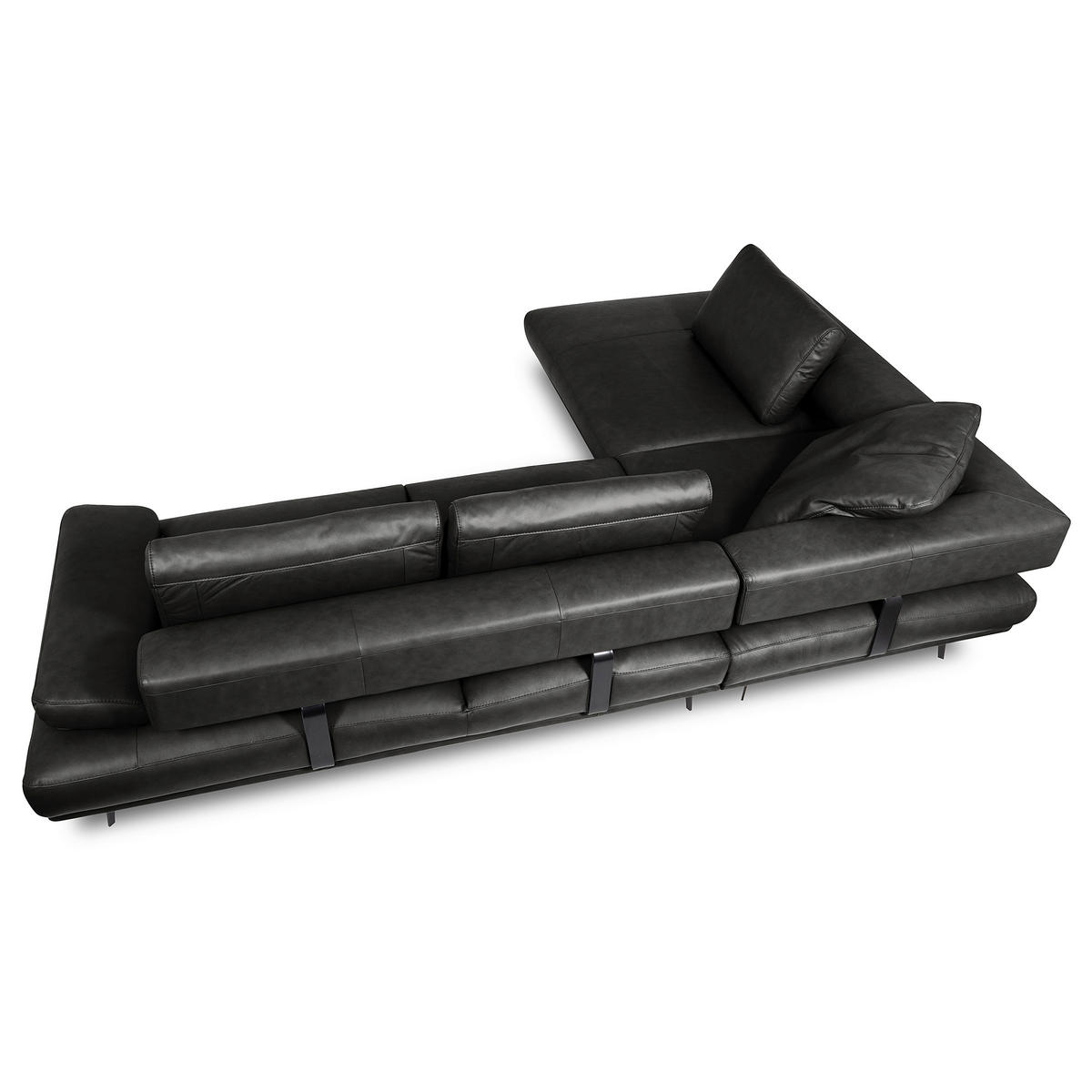 ECKSOFA Schwarz Echtleder  - Schwarz/Grau, Design, Leder/Metall (237/306cm) - Livetastic