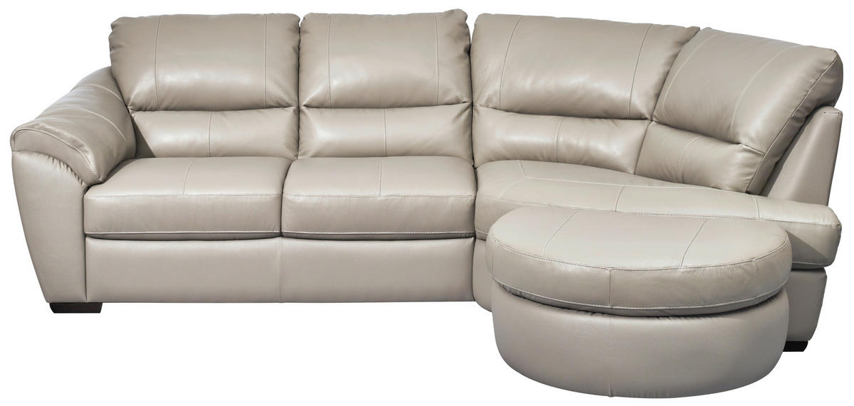 ECKSOFA  in Kombination Echtleder/Lederlook Greige  273/194 cm  - Wengefarben/Greige, KONVENTIONELL, Leder/Holz (273/194cm) - Livetastic