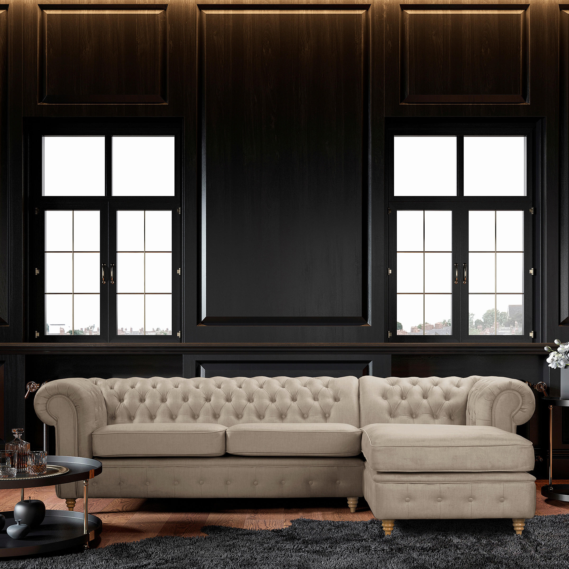 ECKSOFA Laura in Mikrofaser Taupe  284/182 cm  - Taupe/Braun, Design, Holz/Textil (284/182cm) - P & B