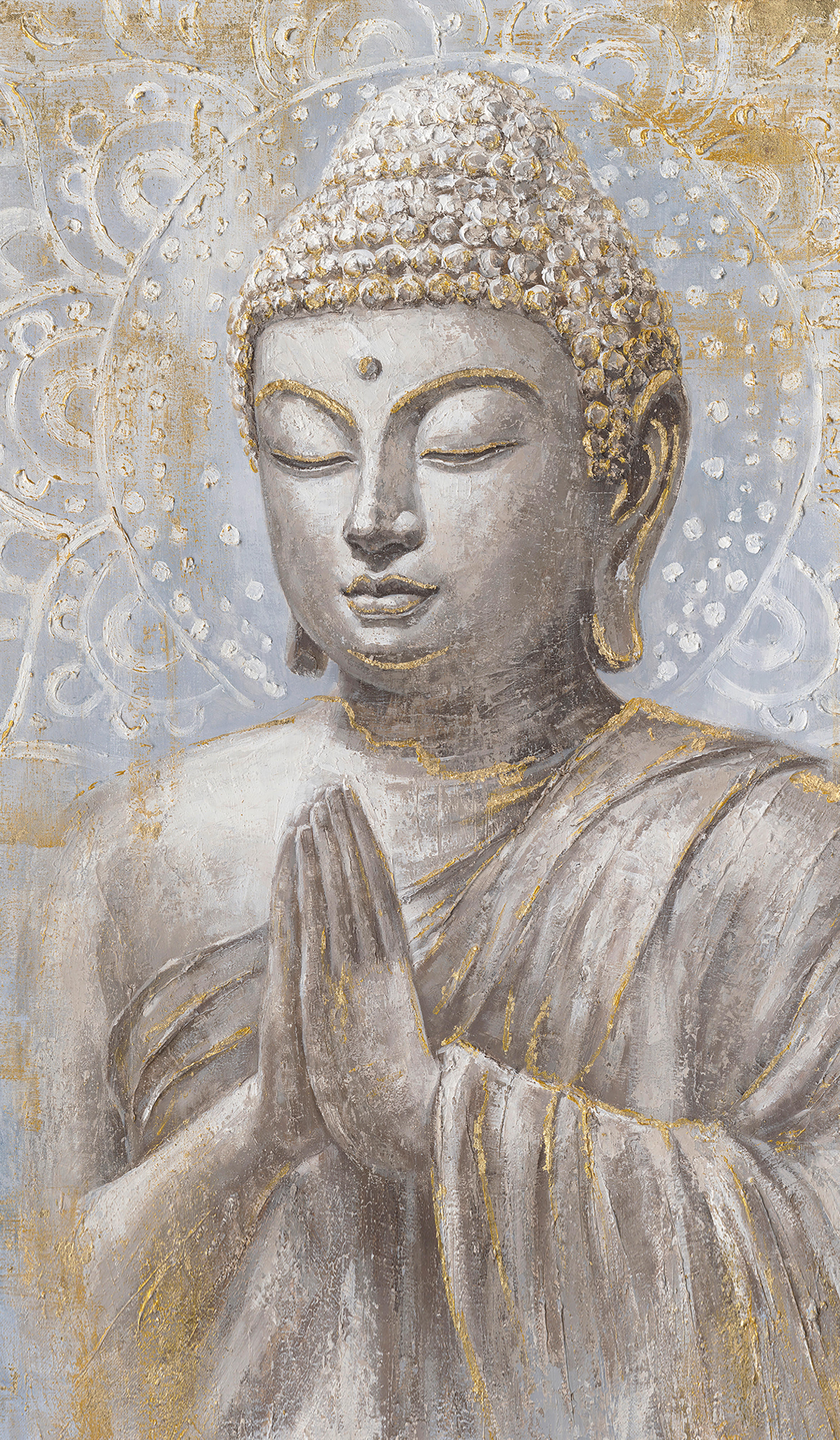 Monee OLEJOMALBA, buddha, 70/120 cm - světle šedá, světle modrá,béžová - jedle