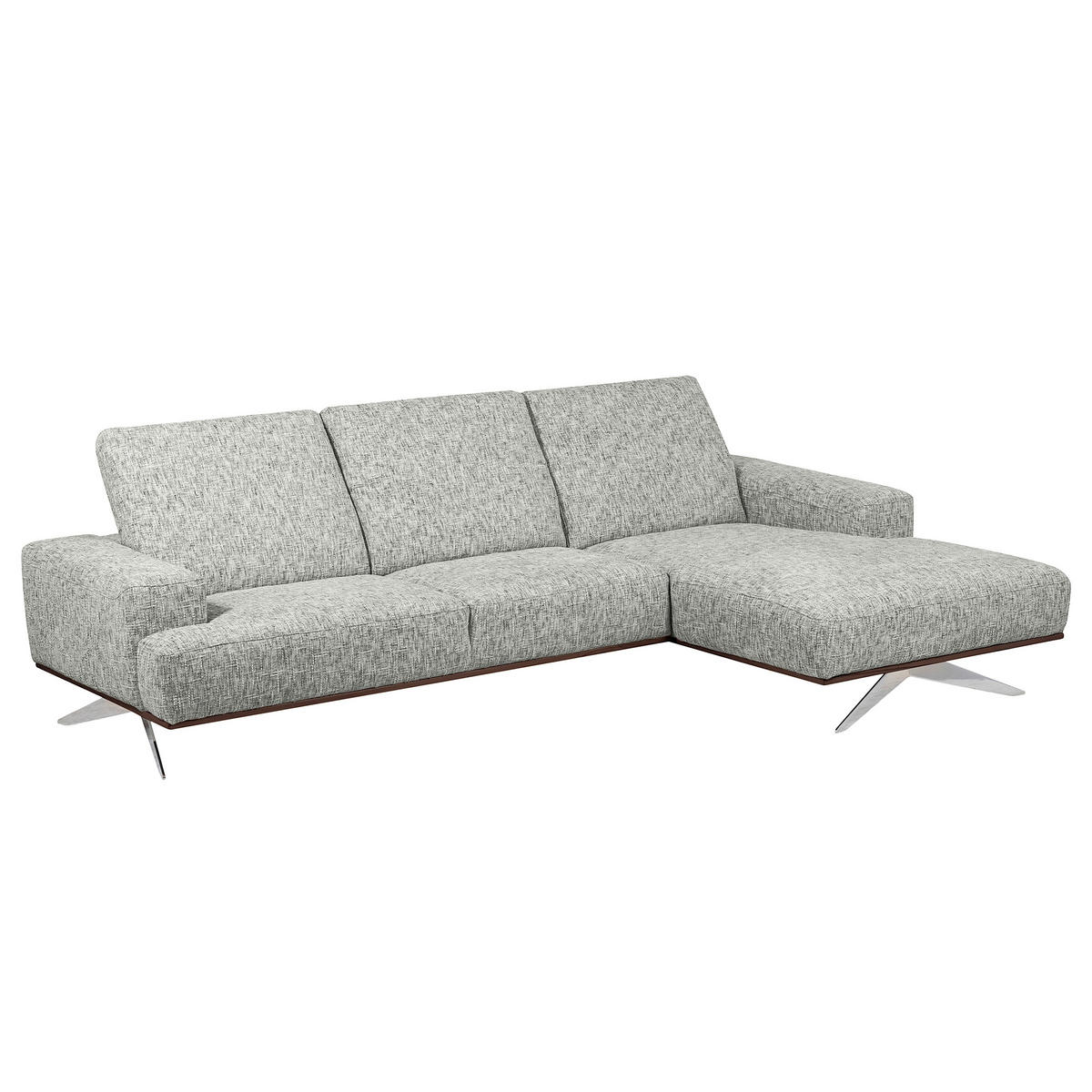ECKSOFA PORTLAND Grau Struktur Kopfteilverstellung  - Chromfarben/Dunkelbraun, Design, Holz/Textil (295/187cm) - Livetastic