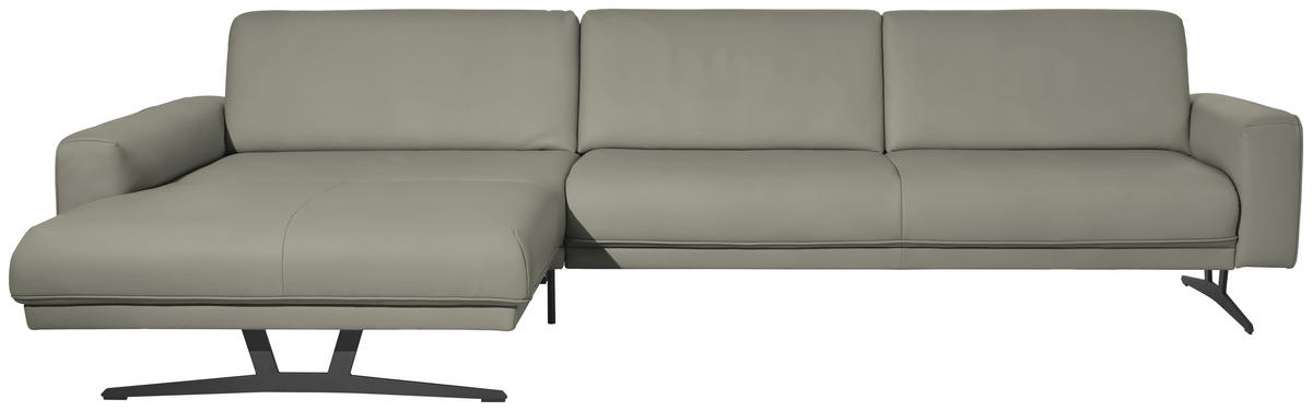 ECKSOFA in Echtleder Hellgrau  - Anthrazit/Hellgrau, Konventionell, Leder/Metall (179/324cm) - Johann Jakob
