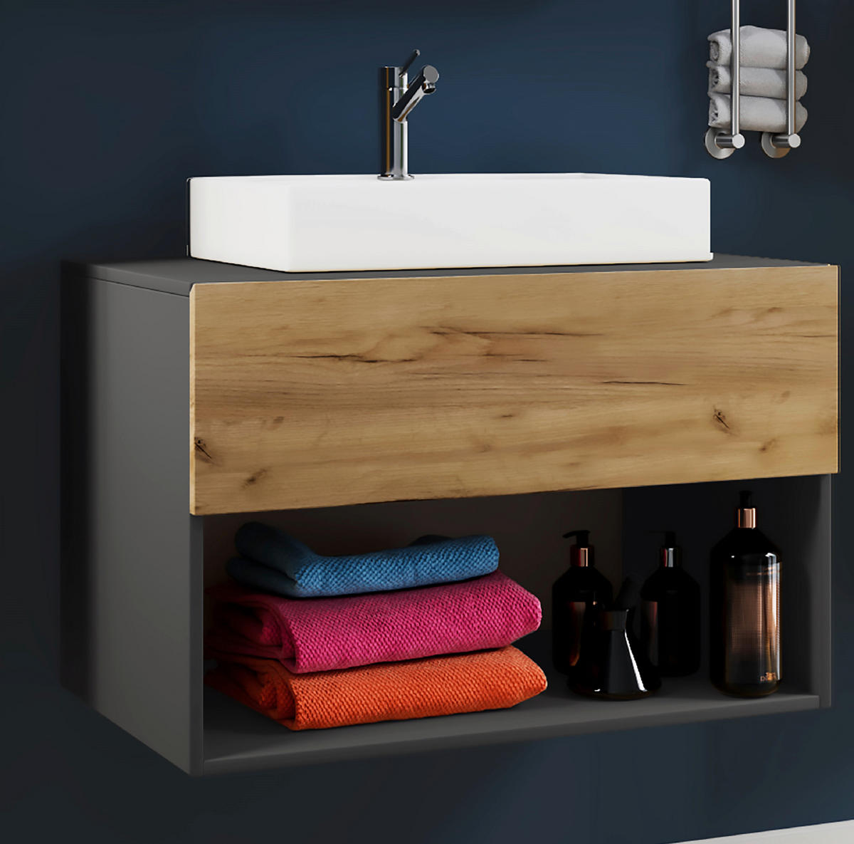 TVÄTTSTÄLL MED KOMMOD 80 cm  - honungsek/vit, Modern, trämaterial/keramik (80cm) - MID.YOU