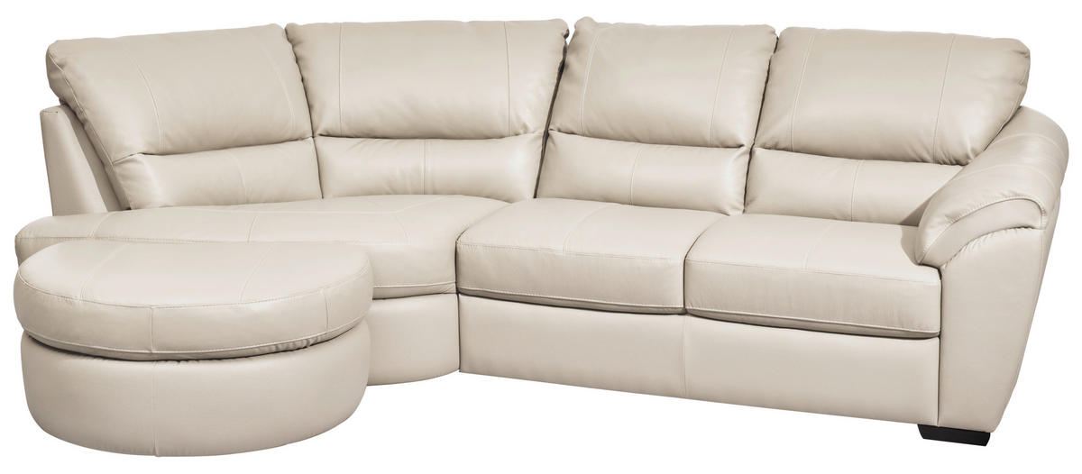 ECKSOFA in Kombination Echtleder/Lederlook Weiss  - Wengefarben/Weiss, Konventionell, Leder/Holz (194/273cm) - Livetastic