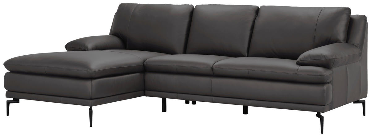 ECKSOFA Grau Echtleder  - Schwarz/Grau, Design, Leder (158/248cm) - MID.YOU