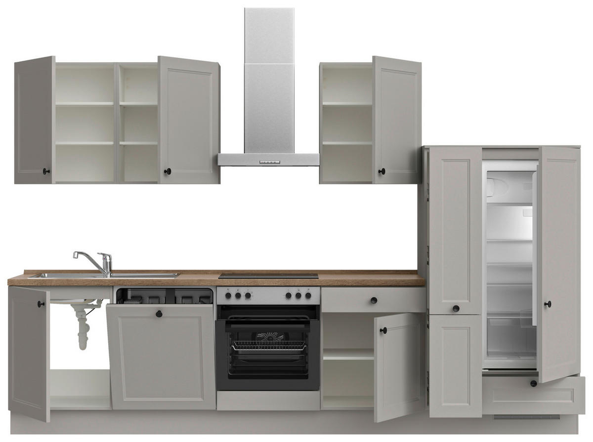 KÜCHENBLOCK 330 cm   in Grau, Eiche dunkel  - Eiche dunkel/Schwarz, MODERN, Holzwerkstoff/Metall (330cm) - Nobilia