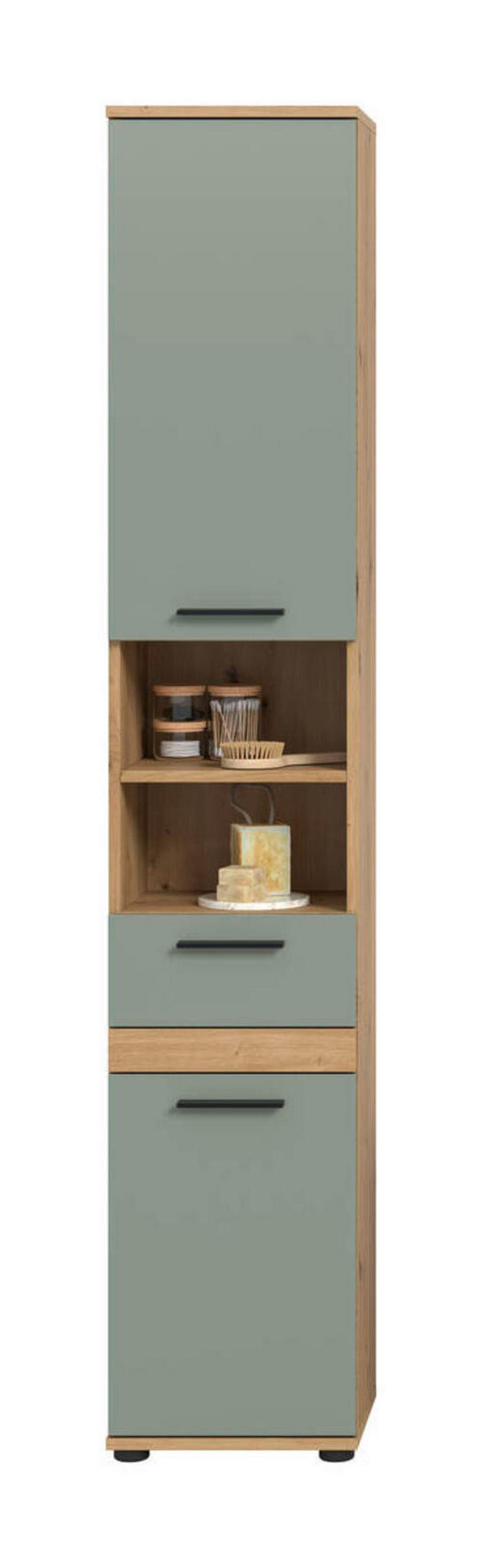 HOCHSCHRANK 35/191/31 cm  - Salbeigrün/Schwarz, Trend, Holzwerkstoff/Kunststoff (35/191/31cm) - MID.YOU