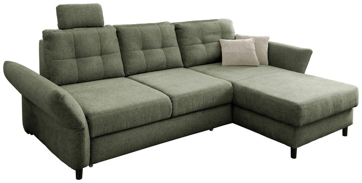ECKSOFA in Chenille Dunkelgrün  - Dunkelgrün/Beige, Modern, Holz/Textil (250-280/176cm) - Livetastic