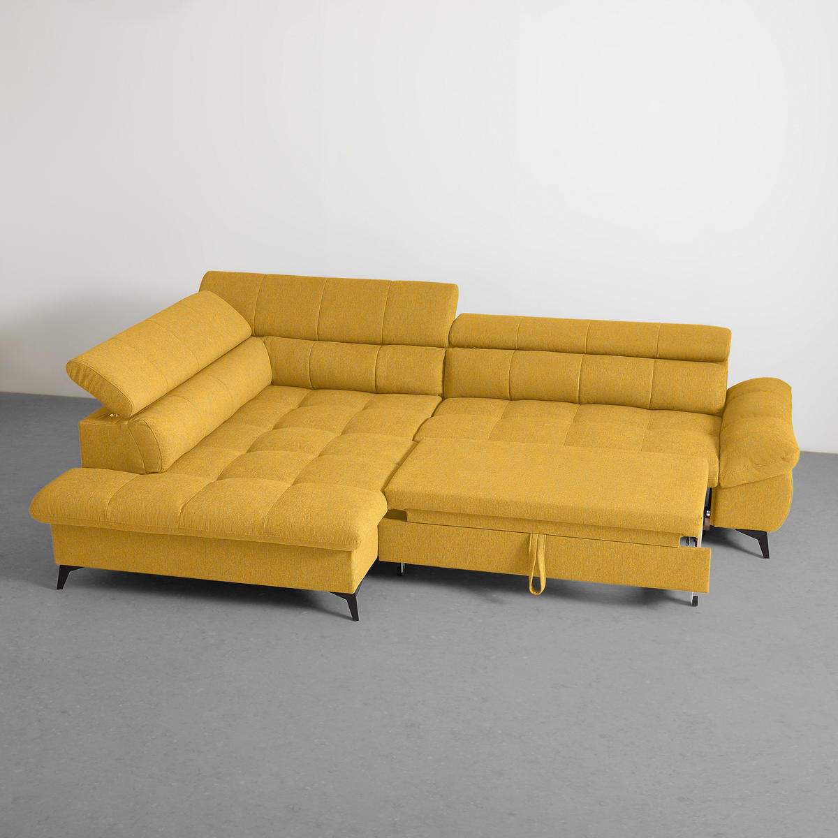 ECKSOFA in Chenille Senfgelb  - Senfgelb/Schwarz, Modern, Textil/Metall (201/296cm) - Livetastic