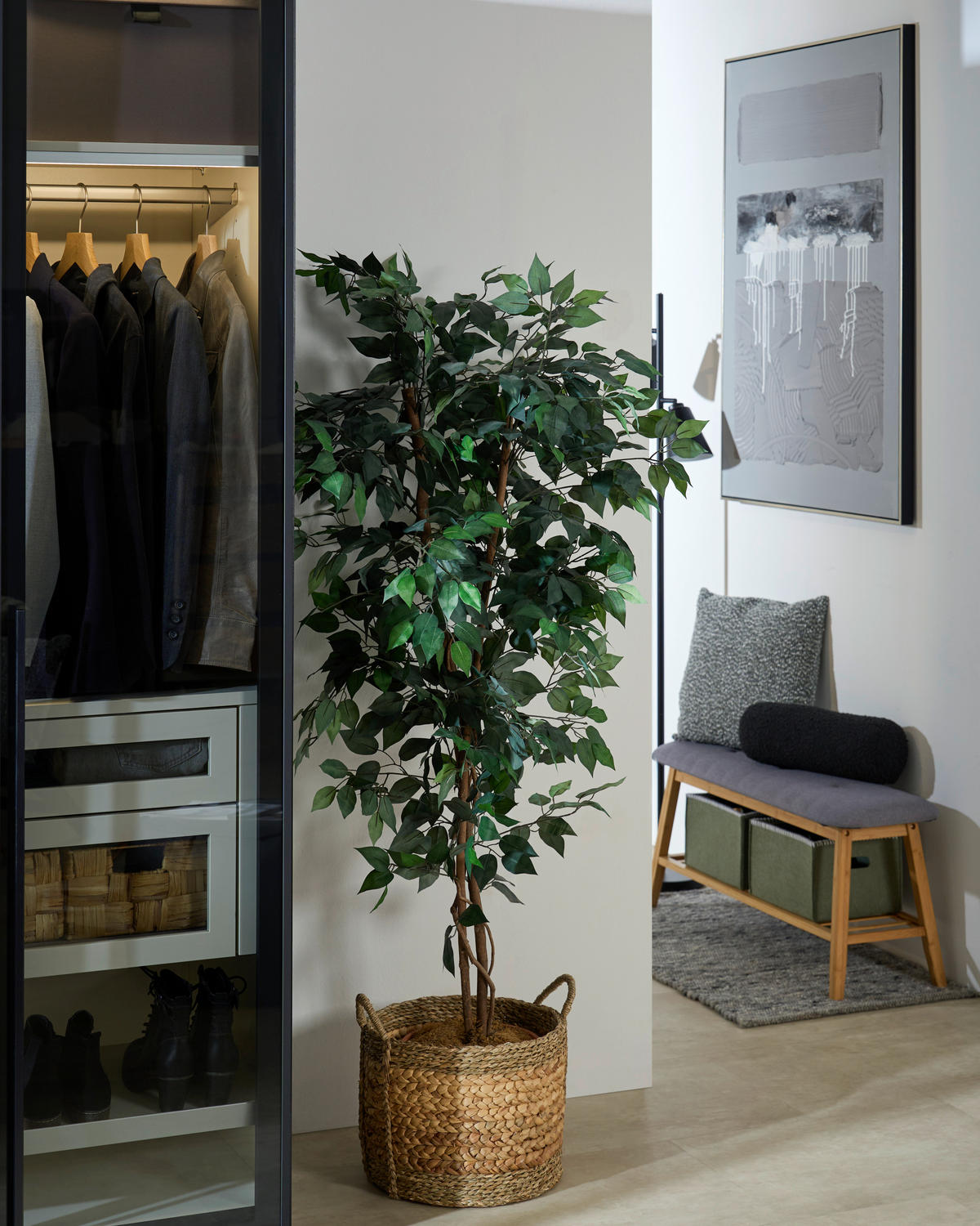 DREHTÜRENSCHRANK 253/220/59 cm,  in Schwarz, 5-türig  - Silberfarben/Schwarz, Design, Glas/Holzwerkstoff (253/220/59cm) - Jutzler