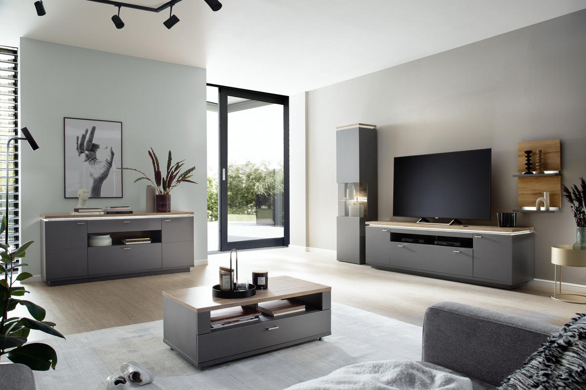 COUCHTISCH 100/55/39 cm rechteckig Eiche Wotan, Grau  - Eiche Wotan/Grau, Design, Holzwerkstoff/Kunststoff (100/55/39cm) - Stylife
