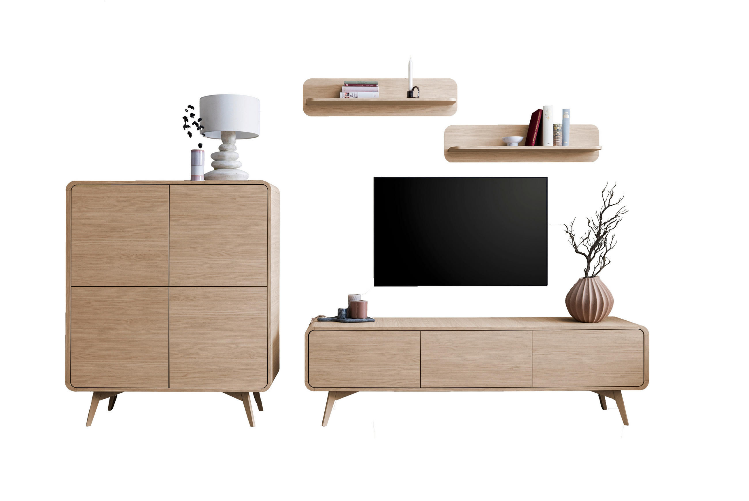 WOHNWAND 4-teilig  in Eichefarben  308/170/39 cm  - Eichefarben, Design, Holz/Holzwerkstoff (308/170/39cm) - Livetastic