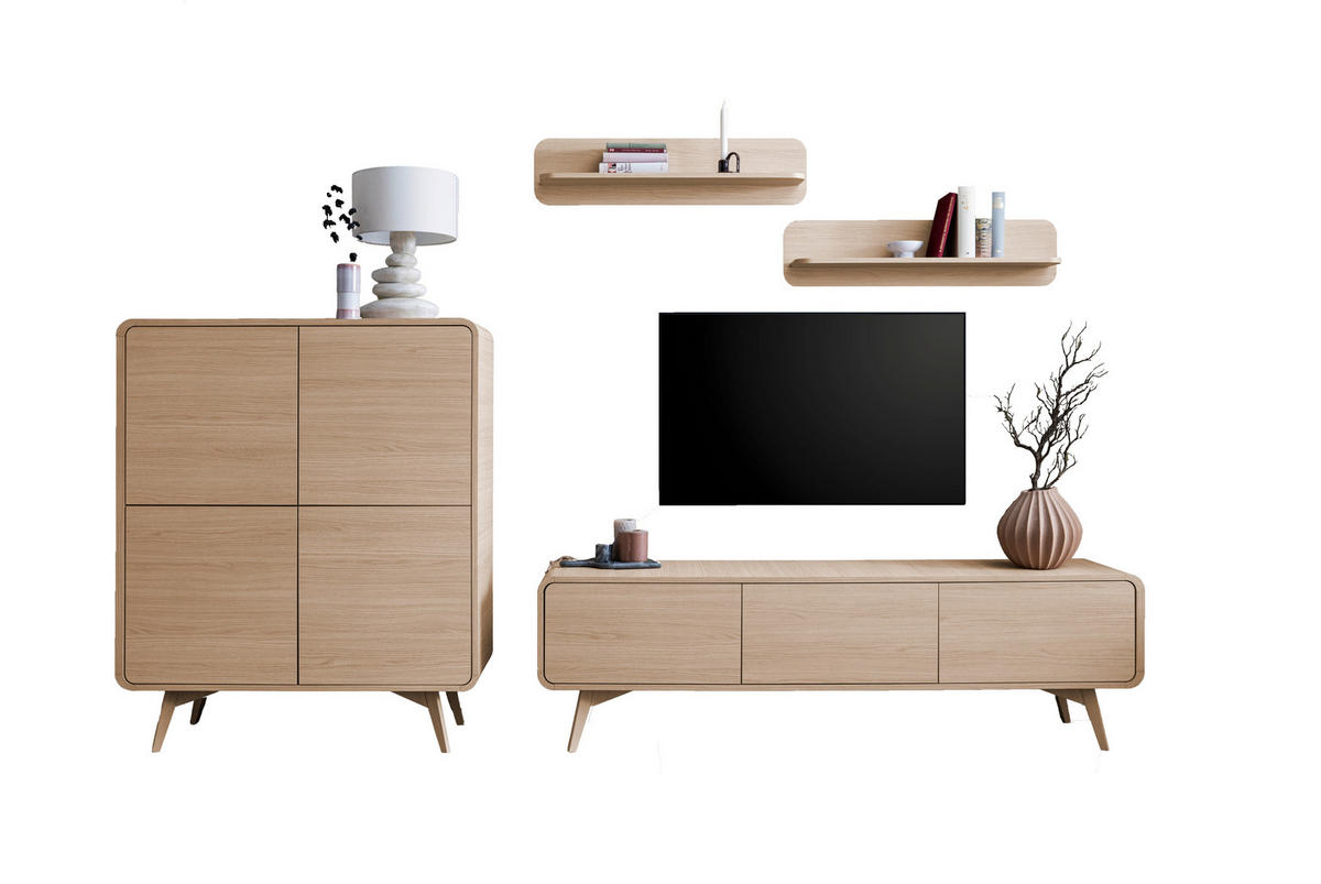 WOHNWAND 4-teilig  in Eichefarben  308/170/39 cm  - Eichefarben, Design, Holz/Holzwerkstoff (308/170/39cm) - Livetastic