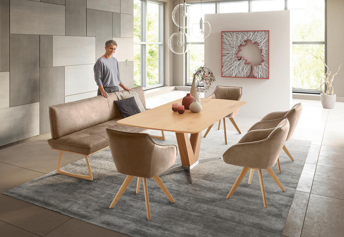 SITZBANK in Holz, Leder Beige, Wildeiche  - Wildeiche/Eichefarben, Design, Leder/Holz (214/88/66cm) - Koinor