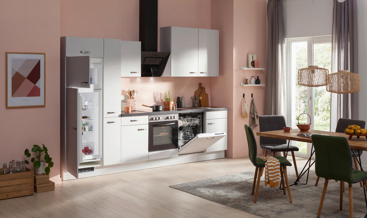 KÜCHENBLOCK 310 cm   Grau, Schwarz  - Schwarz/Grau, Basics, Holzwerkstoff (310cm) - Venda