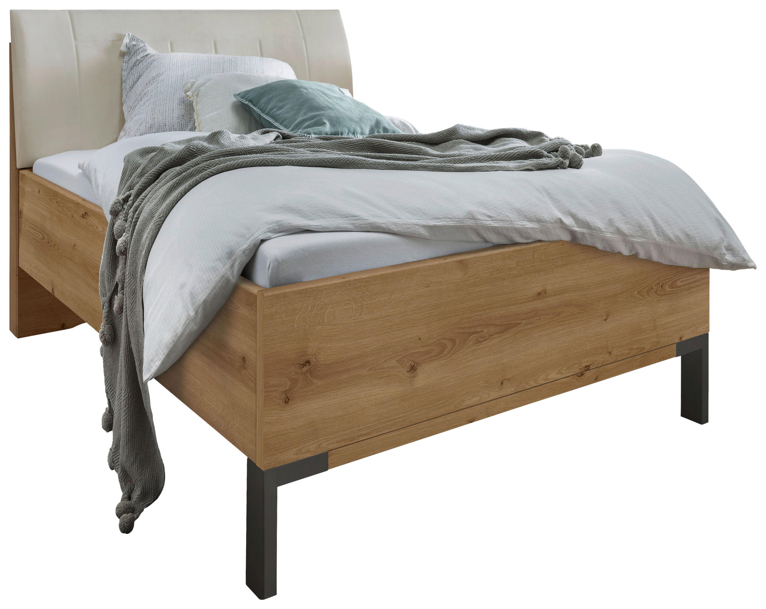 BETT 140/200 cm  in Champagner, Eiche Bianco  - Schieferfarben/Eiche Bianco, KONVENTIONELL, Textil/Metall (140/200cm) - Dieter Knoll