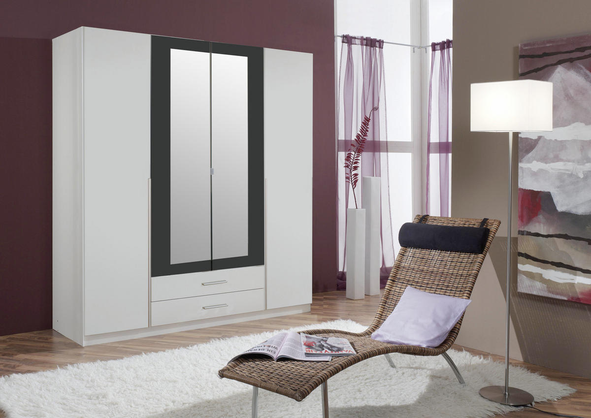 OMARA S KLASIČNIMI VRATI, barve grafita, bela  - bela/barve aluminija, Design, umetna masa/steklo (180/197/58cm) - Carryhome