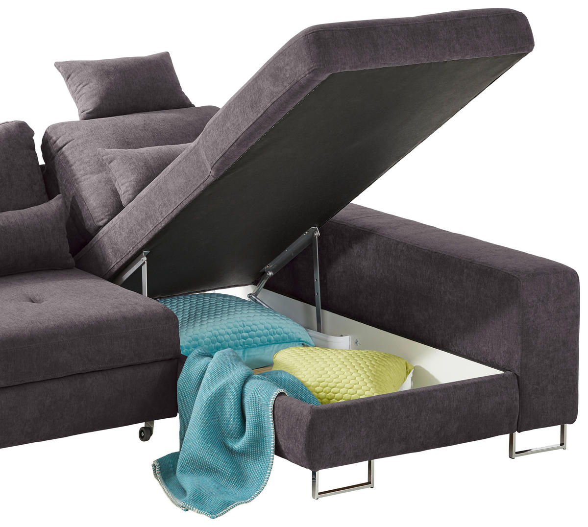 SEDEŽNA GARNITURA, gladka tkanina temno rjava  - temno rjava, Design, kovina/tekstil (260/188cm) - Hom`in