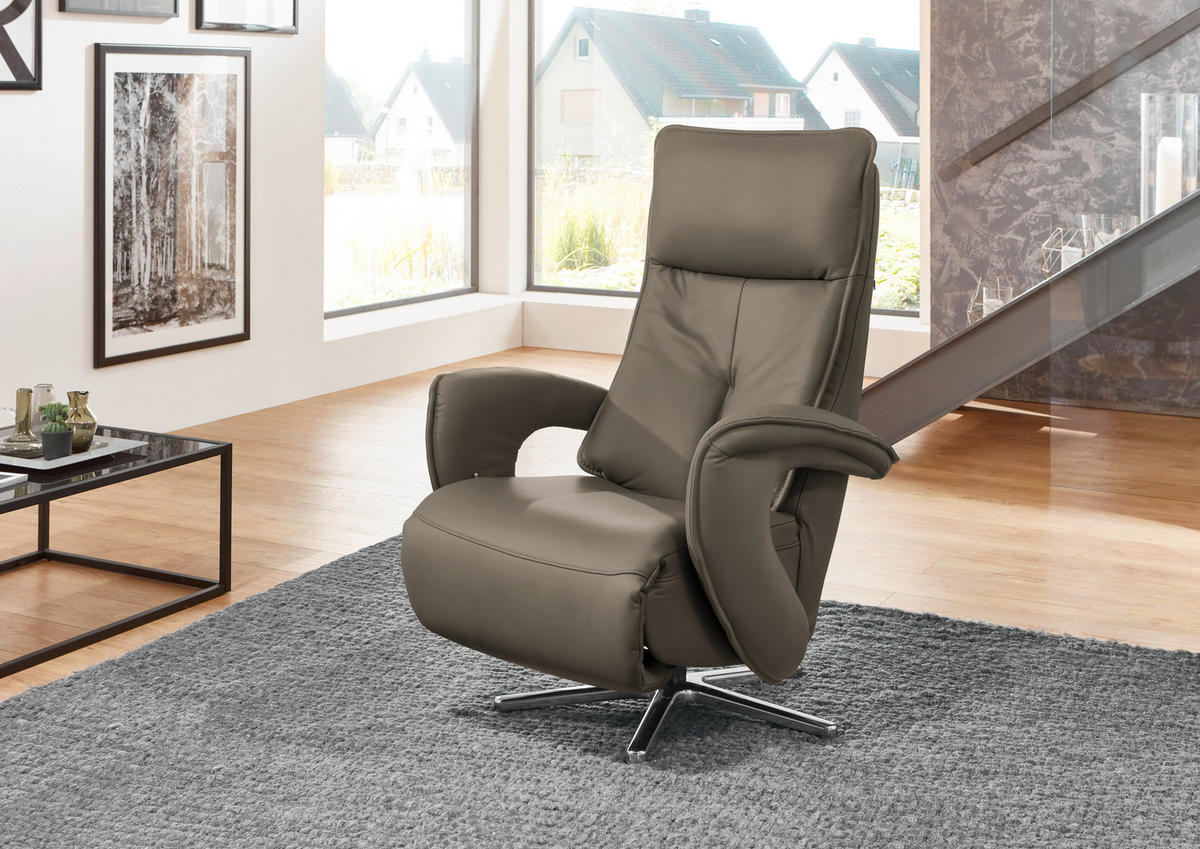RELAXSESSEL in Leder Greige  - Chromfarben/Greige, Design, Leder/Metall (77/110/87cm) - Valdera