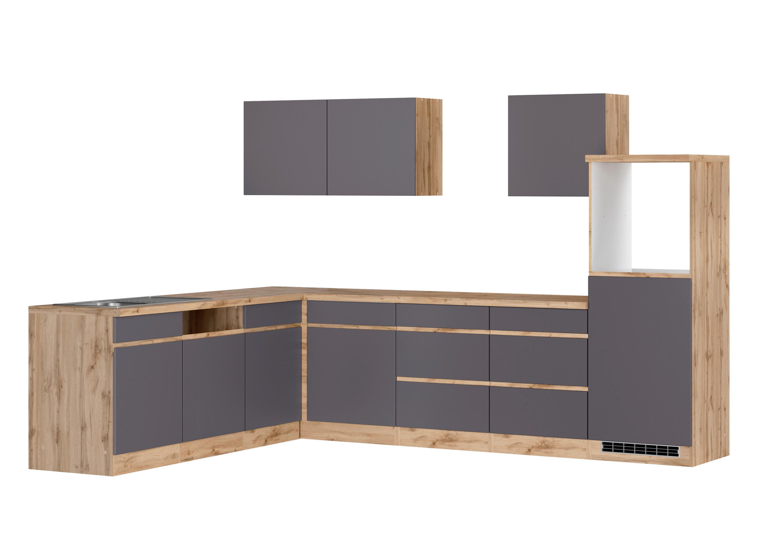 KÜCHENLEERBLOCK 300 cm   in Grau, Eiche Wotan  - Eiche Wotan/Grau, Design, Holzwerkstoff (300cm) - Held